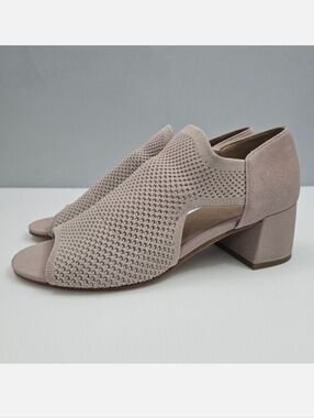 Eileen Fisher Ferris Sandal Womens 9 Blush Knit Block Heel Peep Toe Comfort 1